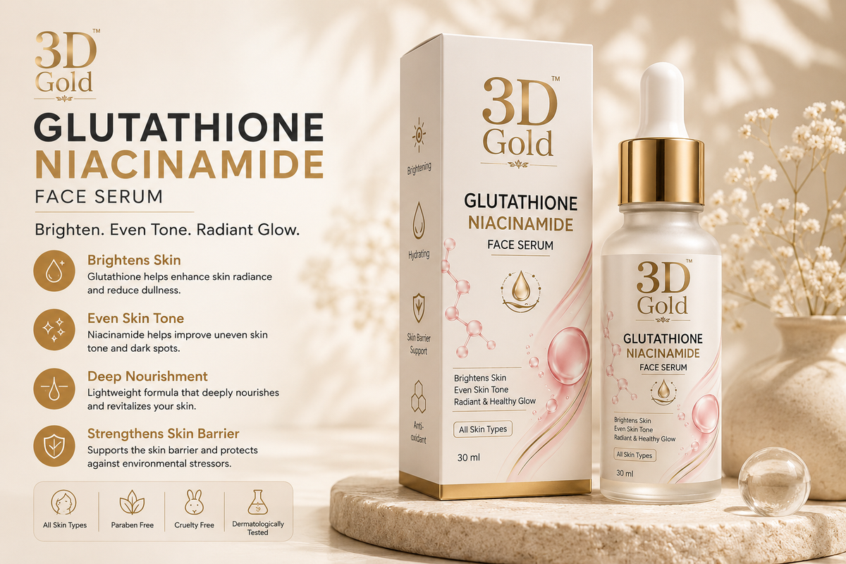 3D Gold Glutathione & Niacinamide Brightening Skincare Duo – Face Wash + Face Serum 3D Gold